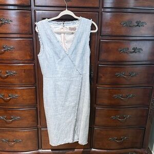 Rebecca Taylor Pale Blue Tweed Midi Wrap Sheath Dress